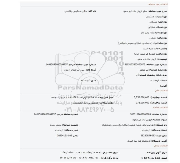 مزایده، فروش مال غیر منقول