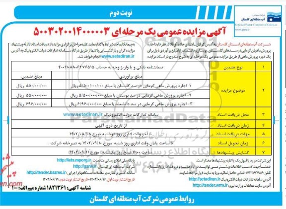 مزایده اجاره پرورش ماهیان گرمابی- نوبت دوم