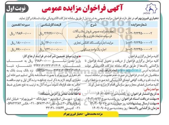 مزایده املاک مشروحه  - نوبت دوم 