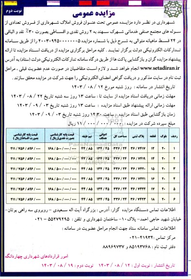 مزایده فروش تعدادی از سوله های مجتمع صنفی خدماتی-نوبت دوم