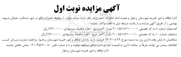 مزایده اجاره دو باب مغازه 