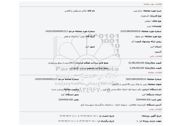 مزایده، زمین