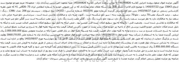 آگهی مزایده سواری ، سیستم :پژو 206 ،مدل :1396