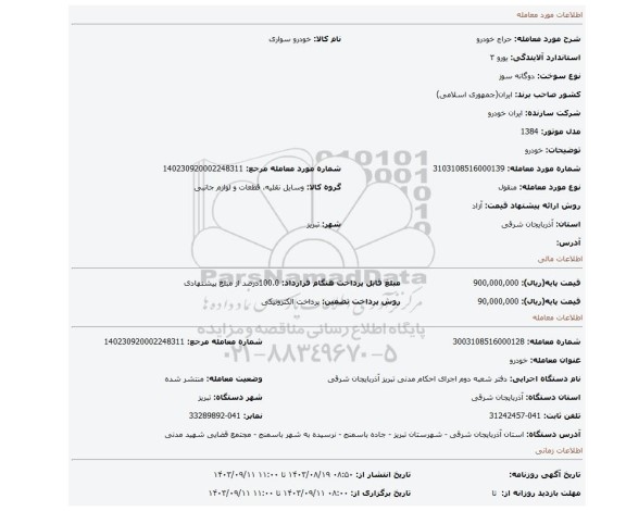 مزایده، خودرو