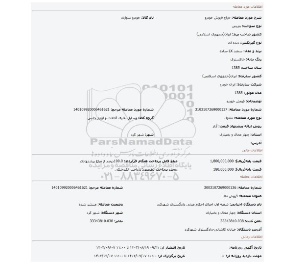 مزایده، فروش خودرو