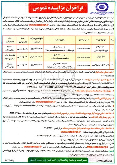 مزایده بهره برداری از فضاهای ...