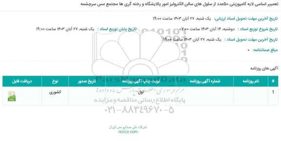 استعلام تعمیر اساسی لایه کامپوزیتی 50 عدد از سلول های سالن الکترولیز امور پالایشگاه 