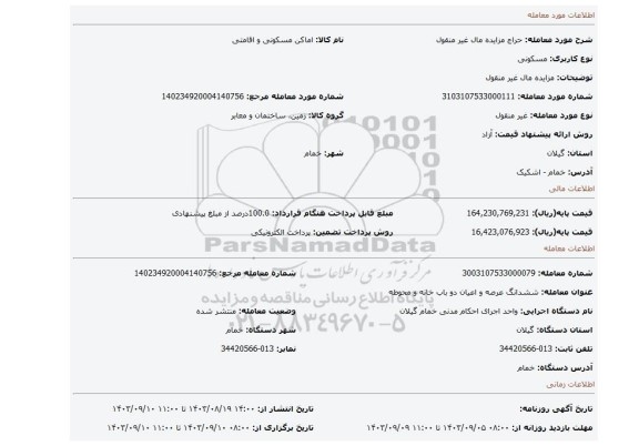مزایده، مزایده مال غیر منقول