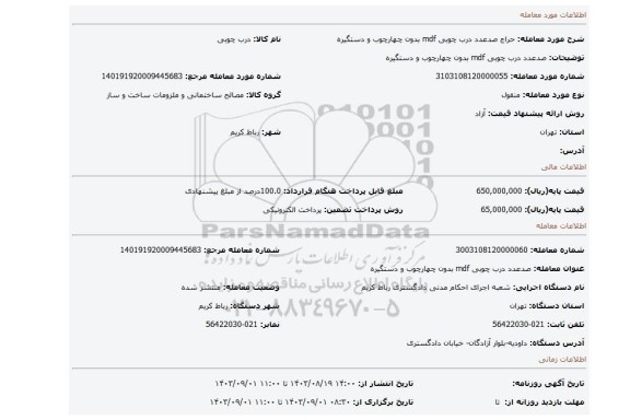 مزایده، صدعدد درب چوبی mdf بدون چهارچوب و دستگیره