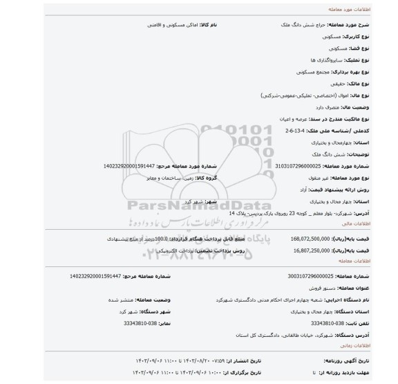مزایده، شش دانگ ملک