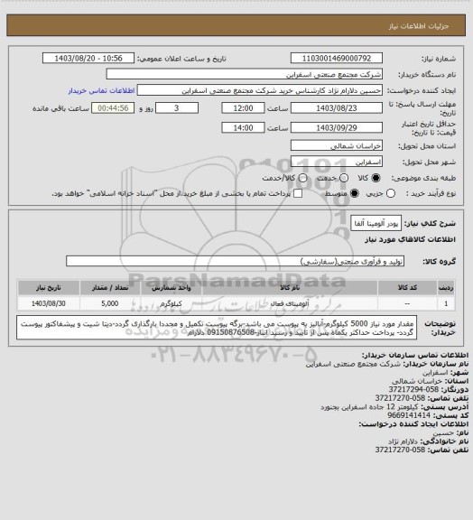 استعلام پودر آلومینا آلفا