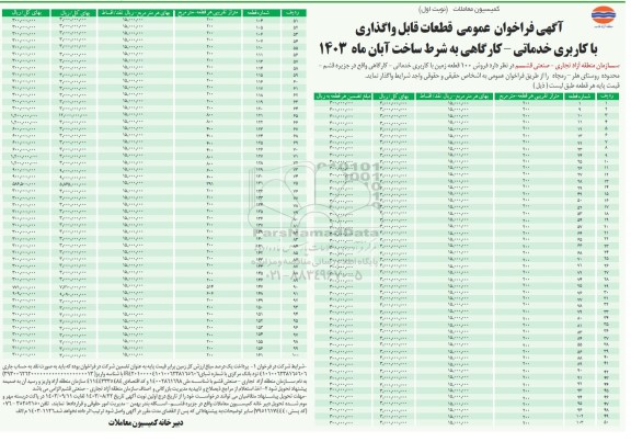 مزایده فروش 100 قطعه زمین با کاربری خدماتی-کارگاهی