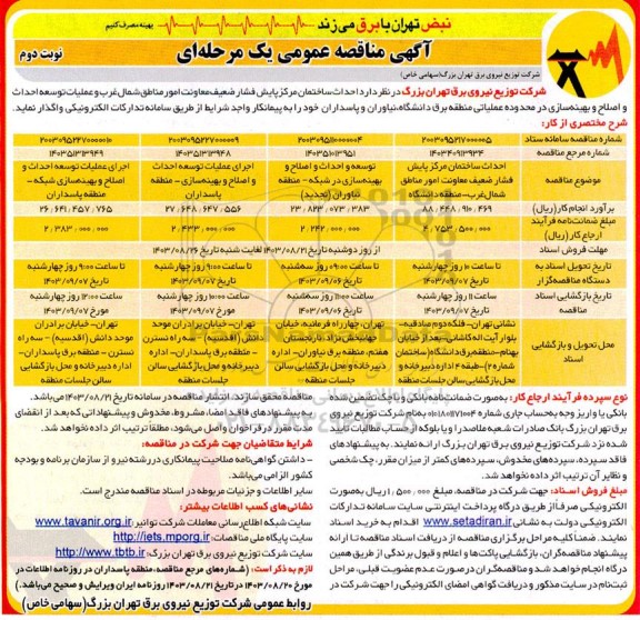 مناقصه احداث ساختمان مرکز پایش فشار ضعیف معاونت امور مناطق .... - نوبت دوم 