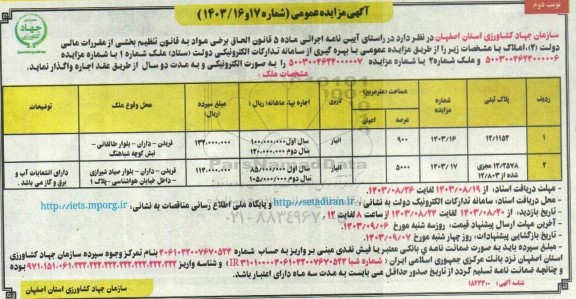 مزایده املاک - نوبت دوم