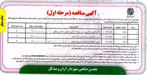 مناقصه خاکبرداری و خاکریزی معابر شهرک صنعتی سلیمان صباحی بیدگلی ...نوبت دوم