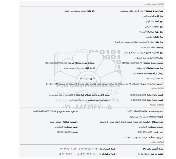 مزایده، فروش ملک مسکونی