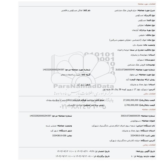 مزایده، فروش ملک مشاعی