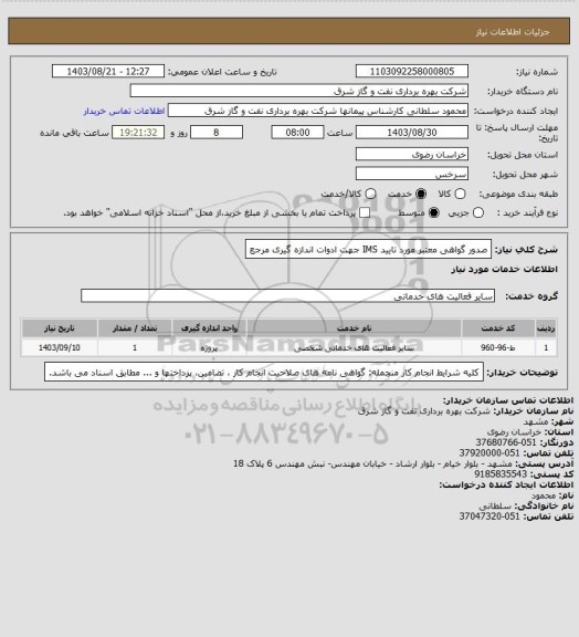 استعلام صدور گواهی معتبر مورد تایید IMS جهت ادوات اندازه گیری مرجع