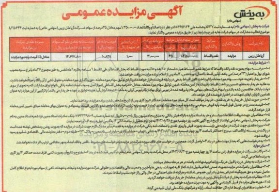 مزایده فروش سهام