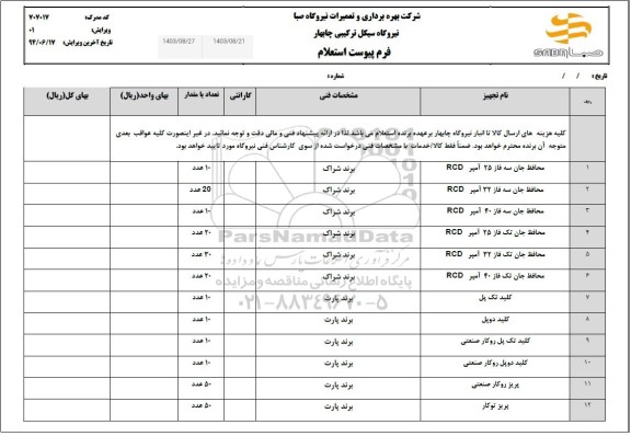 استعلام محافظ جان سه فاز 25 آمپر RCD....