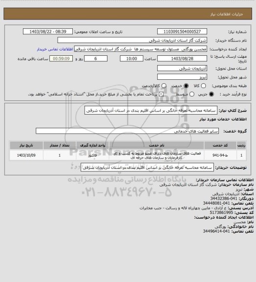 استعلام سامانه محاسبه تعرفه خانگی بر اساس اقلیم بندی در استان آذربایجان شرقی