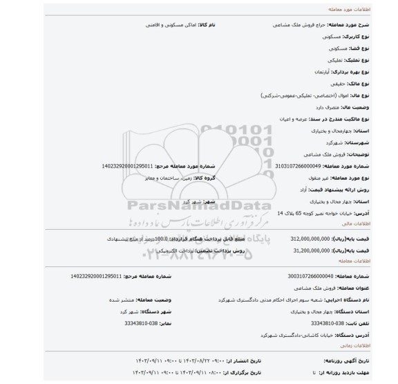 مزایده، فروش ملک مشاعی