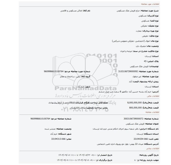 مزایده، فروش ملک مسکونی