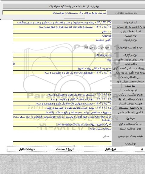 مناقصه, خرید انواع پایه بتنی چهارگوش با پوشش پرایمر امولسیونی (تحویل در انبار شهرستان زاهدان)