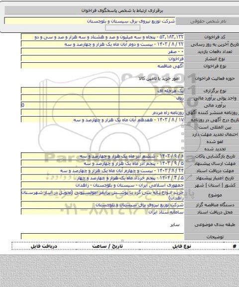 مناقصه, خرید انواع پایه بتنی گرد با پوشش پرایمر امولسیونی (تحویل در انبار شهرستان زاهدان)