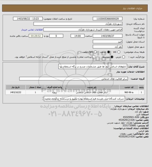 استعلام تابلوهای اسامی بلوار ها طبق مشخصات مندرج در برگه استعلام بها
