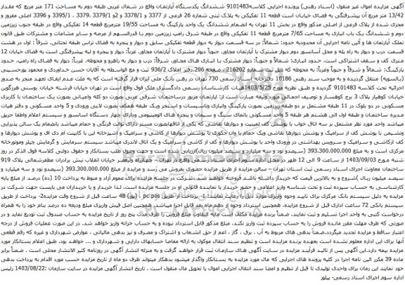 ششدانگ یکدستگاه آپارتمان واقع در شمال غربی طبقه دوم به مساحت 171 متر مربع