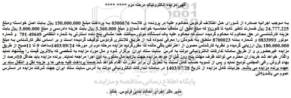 مزایده فروش یک دستگاه موتورسیکلت هندا مشکی پنج دنده استارتی