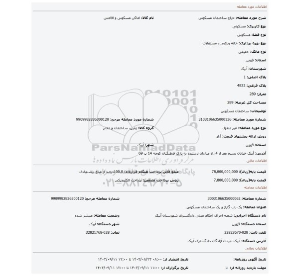 مزایده، ساختمان مسکونی