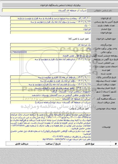 مزایده, اجاره پرورش ماهی گرمابی در سد گلستان- بوستان -دانشمند