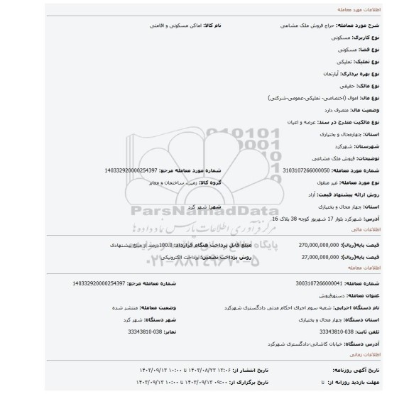 مزایده، فروش ملک مشاعی