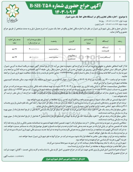 حراج حضوری اجاره مکان تجاری ... -نوبت دوم