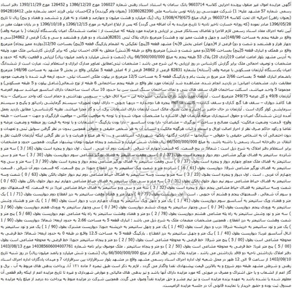 آگهی مزایده ششدانگ اعیان یکدستگاه آپارتمان ( با عرصه وقف)