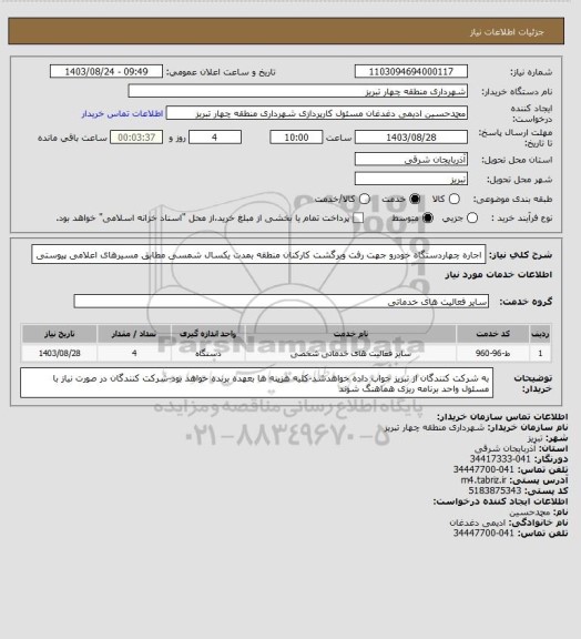 استعلام اجاره چهاردستگاه خودرو جهت رفت وبرگشت کارکنان منطقه بمدت یکسال شمسی مطابق مسیرهای اعلامی پیوستی