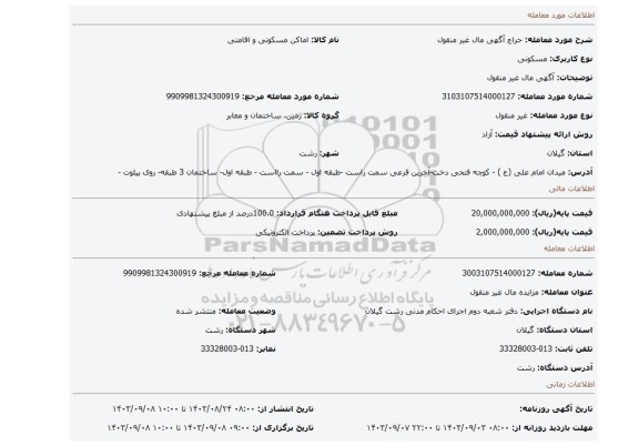 مزایده، آگهی مال غیر منقول