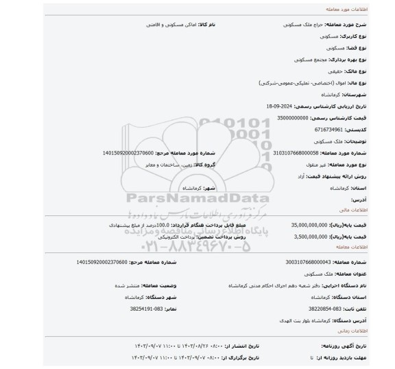 مزایده، ملک مسکونی