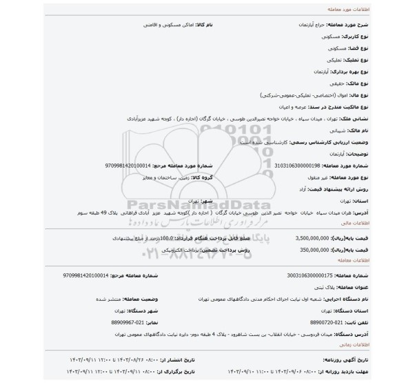 مزایده، آپارتمان