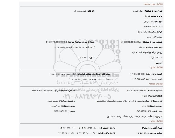 مزایده، خودرو
