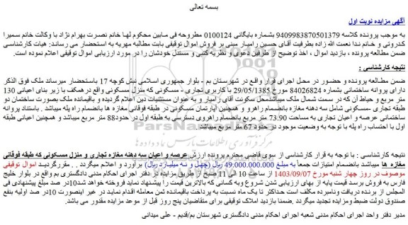 مزایده فروش ملک با کاربری تجاری - مسکونی که منزل مسکونی