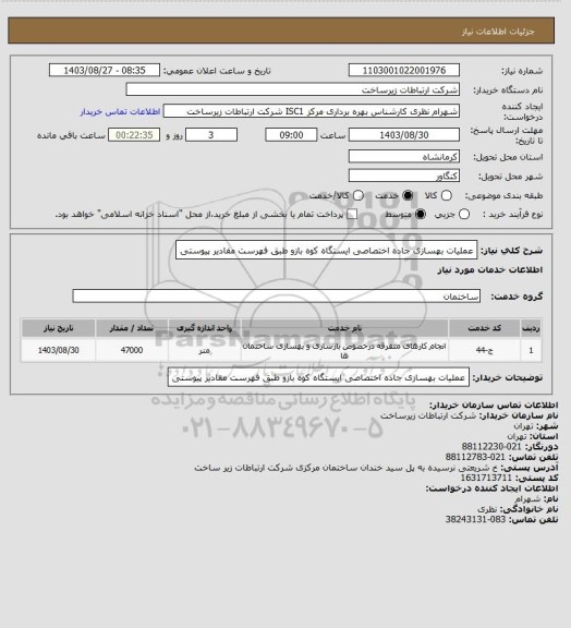 استعلام عملیات بهسازی جاده اختصاصی ایستگاه کوه بازو طبق فهرست مقادیر پیوستی