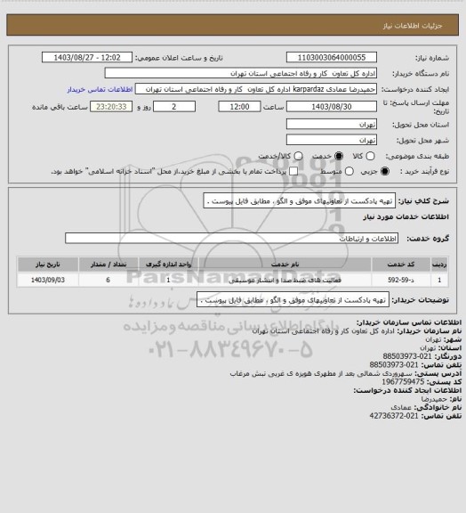 استعلام تهیه پادکست از تعاونیهای موفق و الگو ، مطابق فایل پیوست .