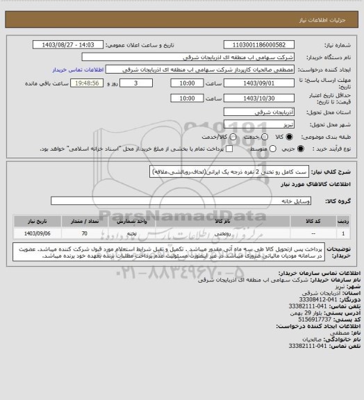 استعلام ست کامل رو تختی 2 نفره ذرجه یک ایرانی(لحاف،روبالشی،ملافه)
