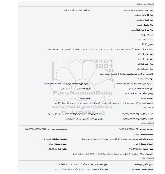 مزایده، اپارتمان
