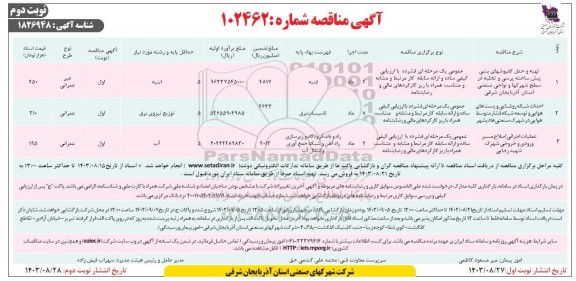 مناقصه تهیه و حمل کفپوشهای بتنی پیش ساخته پرسی و تخلیه در سطح شهرکها و...- نوبت دوم
