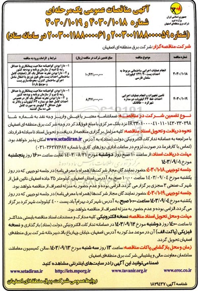 مناقصه انجام عملیات اجرایی ساختمانی مربوط به احداث پست 132.20 کیلوولت...