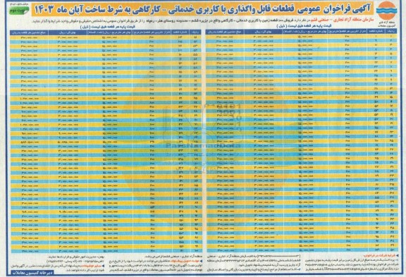 مزایده فروش 100 قطعه زمین با کاربری خدماتی-کارگاهی / نوبت دوم